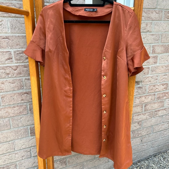 copper / burnt orange / rust brown button up dress - Picture 2 of 7